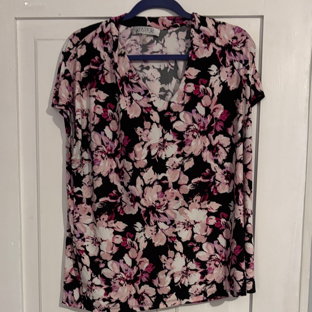Kasper Black and Pink Floral Blouse